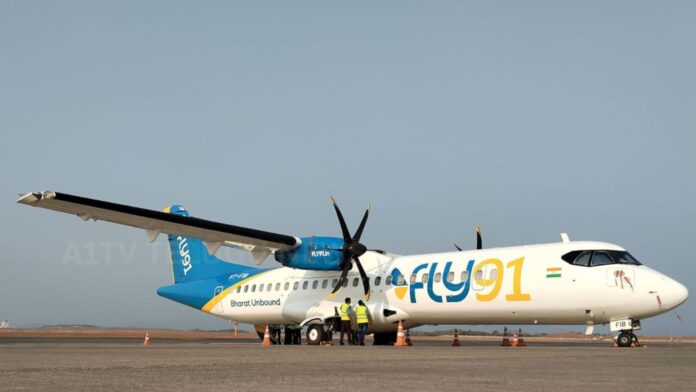Fly91 aircraft operating new Vijayawada to Hyderabad flight service at airport